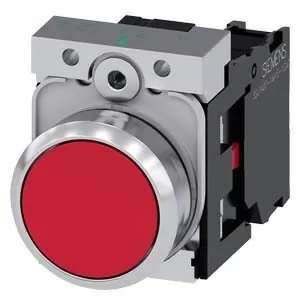 PULSADOR, 22MM, REDONDO, METAL, BRILLANTE, ROJO, BOTON, RASANTE, MOMENTANEO, CON SOPORTE, 1NC, BORNES DE TORNILLO