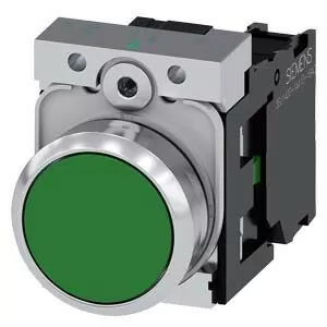 PULSADOR, 22MM, REDONDO, METAL, BRILLANTE, VERDE, BOTON, RASANTE, MOMENTANEO, CON SOPORTE, 1NA, BORNES DE TORNILLO