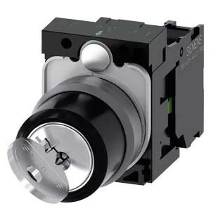 INTERRUPTOR DE LLAVE RONIS, 22MM, REDONDO, PLASTICO C/ANILLO FRONT. METAL, NO. DE CERRADURA SB30, CON 2 LLAVES, 2 POSICIONES O-I, SOSTENIDO, ANGULO 90