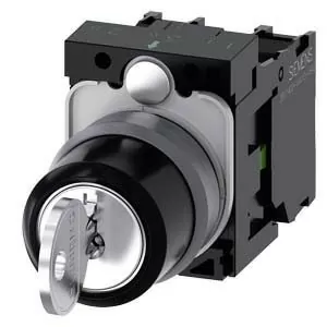 INTERRUPTOR DE LLAVE RONIS, 22MM, REDONDO, PLASTICO C/ANILLO FRONT. METAL, NO. DE CERRADURA SB30, CON 2 LLAVES, 3 POSICIONES I-O-II, SOSTENIDO, ANGULO 2X45