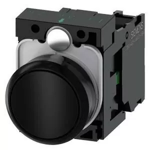 PULSADOR, 22MM, REDONDO, PLASTICO, NEGRO, BOTON, RASANTE, MOMENTANEO, CON SOPORTE, 1NA