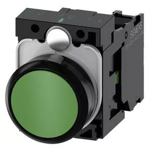 PULSADOR, 22MM, REDONDO, PLASTICO, VERDE, BOTON, RASANTE, MOMENTANEO, CON SOPORTE, 1NA