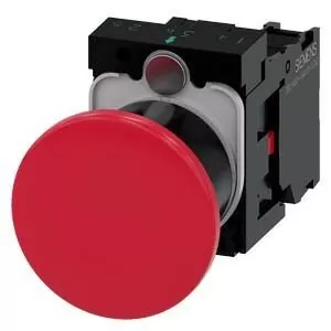 PULSADOR DE SETA, 22MM, REDONDO, PLASTICO, ROJO, 40MM, SOSTENIDO, DESENCLAVAMIENTO POR TRACCION, CON SOPORTE, 1NC