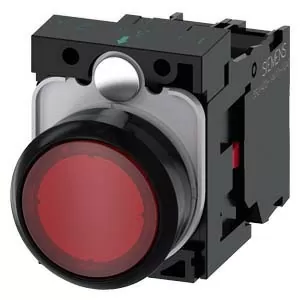 PULSADOR ILUMINADO, 22MM, REDONDO, PLASTICO, ROJO, BOTON, RASANTE, MOMENTANEO, CON SOPORTE, 1NC, MODULO LED, CON LED INTEGRADO 110V AC, BORNES DE TORNILLO