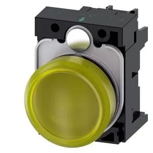 LUZ PILOTO 22MM, REDONDO, PLASTICO, AMARILLA, LENTE, LISA, CON SOPORTE, MODULO LED, CON LED 24V AC/DC INTEGRADO