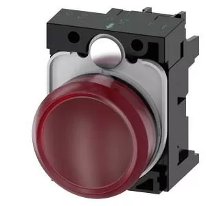 LUZ PILOTO 22MM, REDONDO, PLASTICO, ROJO, LENTE, LISA, CON SOPORTE, MODULO LED, CON LED 230V AC  INTEGRADO