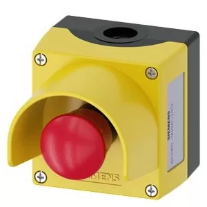CAJA PARO DE EMERGENCIA, 22MM, CAJA DE PLASTICO, PARTA SUPERIOR AMARILLA, 1 PUNTO DE MANDO PLASTICO, CON CUELLO DE PROTECCION