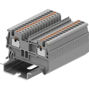 Bornera de paso 2 puntos de conexión gris 26-12AWG 24A con tecla de accionamiento