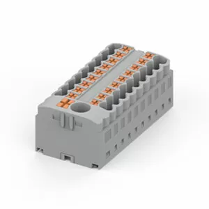 Bornera de distribucion 19 puntos de conexion gris 24-14 AWG 24A con tecla de accionamiento