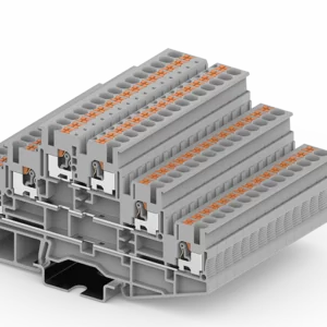 Bornera de 3 pisos gris 26-12 AWG 20A con tecla de accionamiento